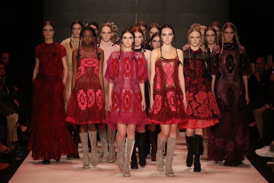 "ISTANBUL, TURKEY - MARCH 15: Models walk the runway at the Bora Aksu show during the Mercedes-Benz Fashion Week Istanbul Autumn/Winter 2016 at Zorlu Center on March 15, 2016 in Istanbul, Turkey. (Photo by Andreas Rentz/Getty Images for IMG)"