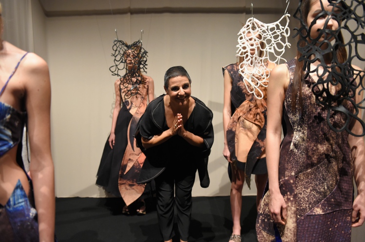 ISTANBUL, TURKEY - OCTOBER 11: Designer Bahar Korcan thanks the audience at the Mercedes-Benz Celebrates Bahar Korcan during Mercedes-Benz Fashion Week Istanbul at Zorlu Center on October 11, 2016 in Istanbul, Turkey. (Photo by S. Alemdar/Getty Images for IMG)